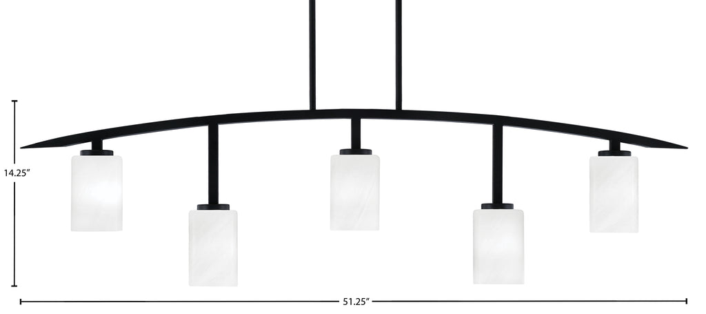 Kurve Five Light Bar in Matte Black with 4" White Marble Shade