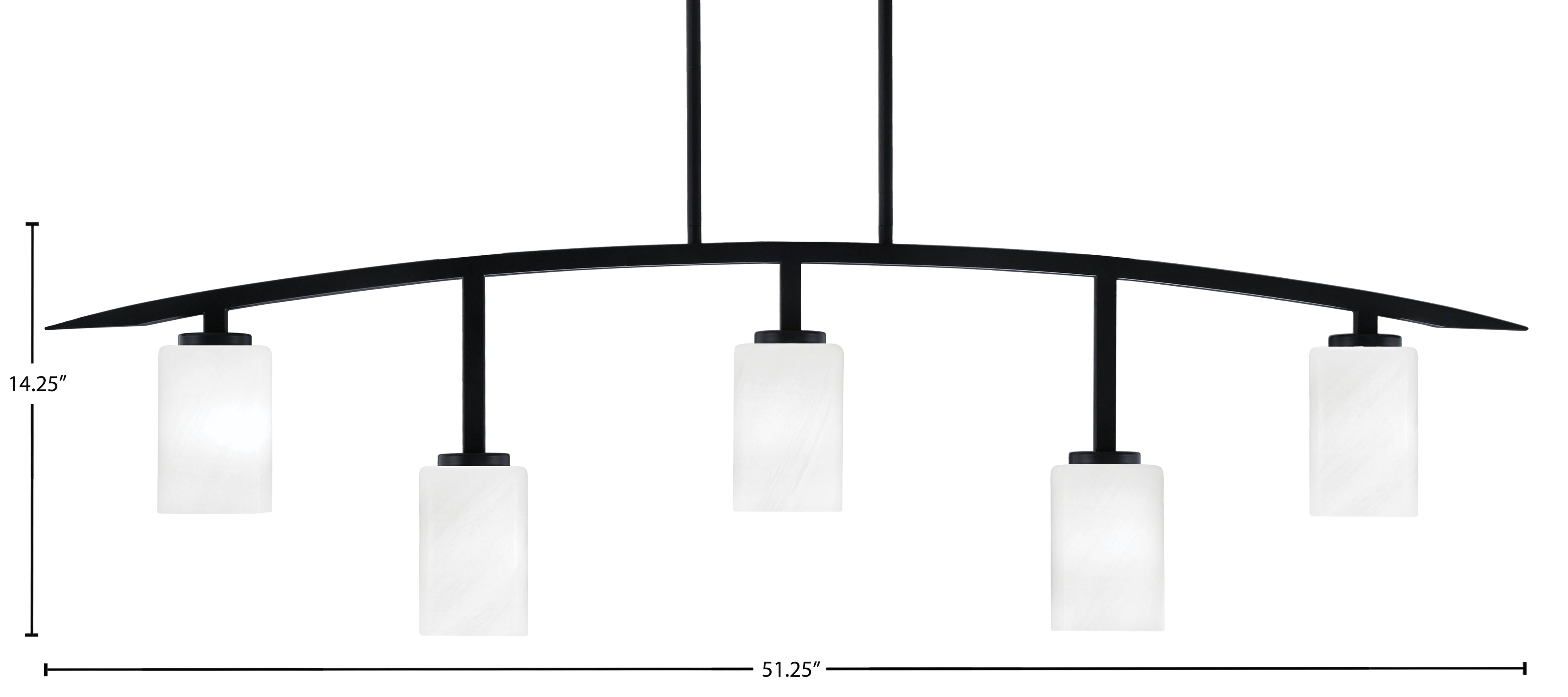 Kurve Five Light Bar in Matte Black with 4" White Marble Shade