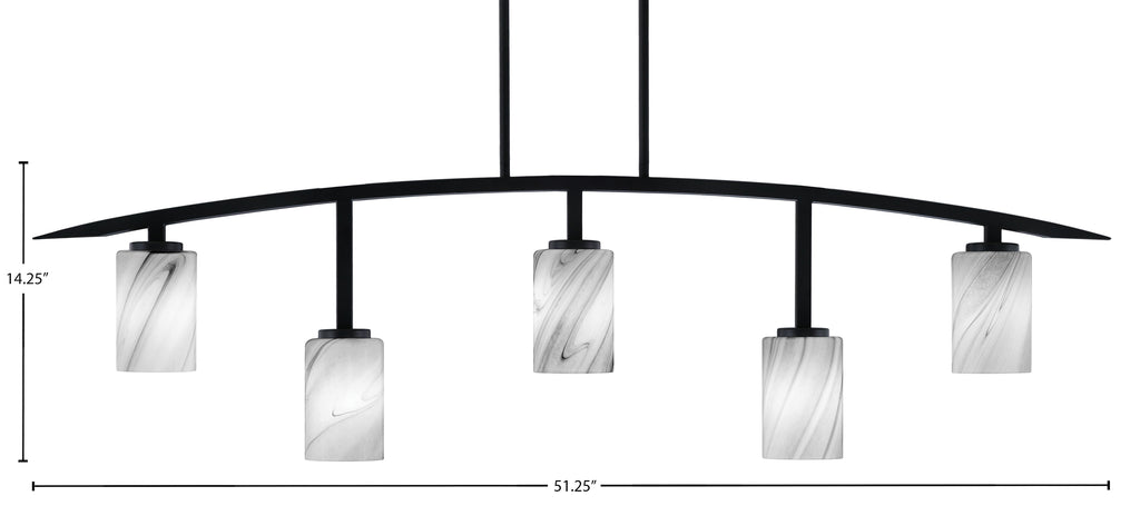 Kurve Five Light Bar in Matte Black with 4" Onyx Swirl Shade