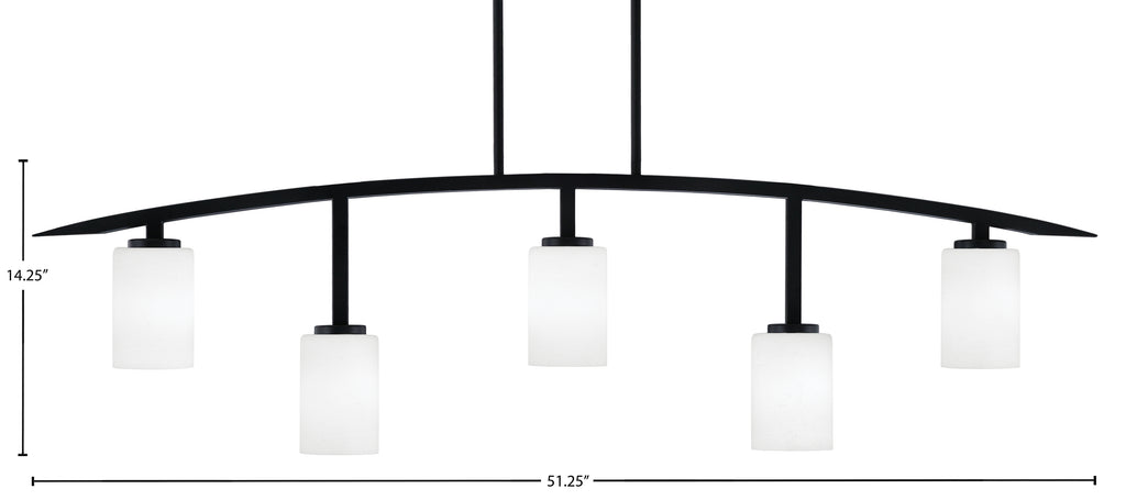Kurve Five Light Bar in Matte Black with 4" White Muslin Shade