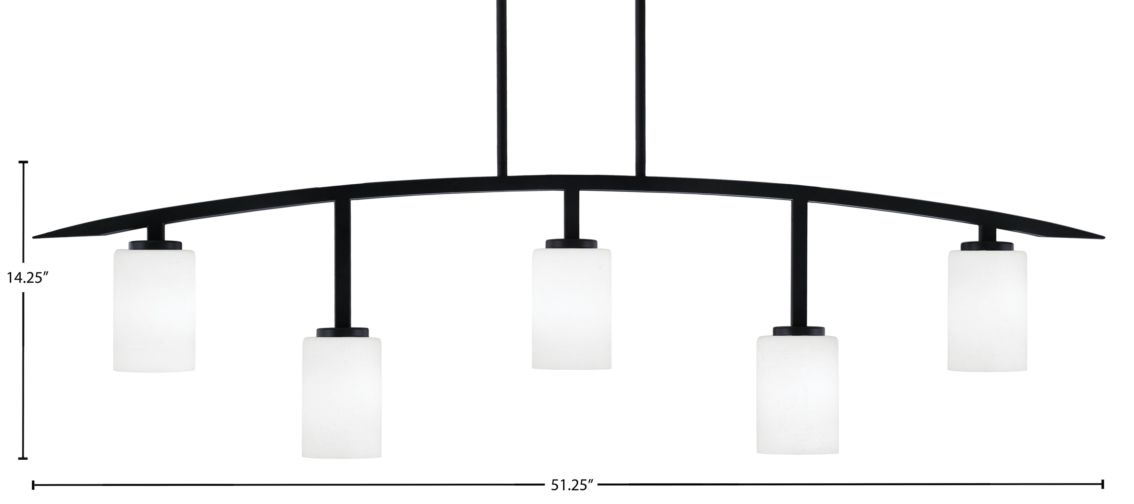 Kurve Five Light Bar in Matte Black with 4" White Muslin Shade