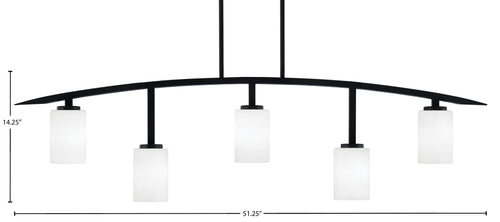 Kurve Five Light Bar in Matte Black with 4" White Muslin Shade