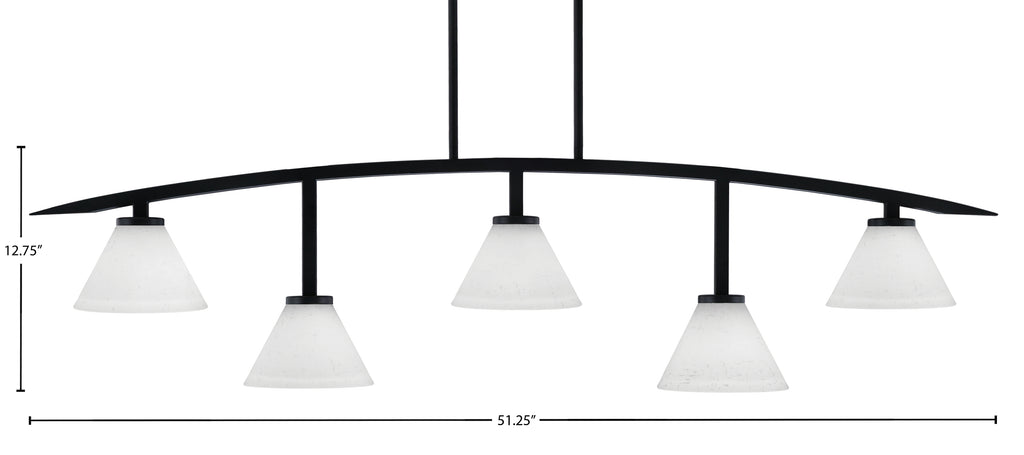 Kurve Five Light Bar in Matte Black with 7" White Muslin Shade