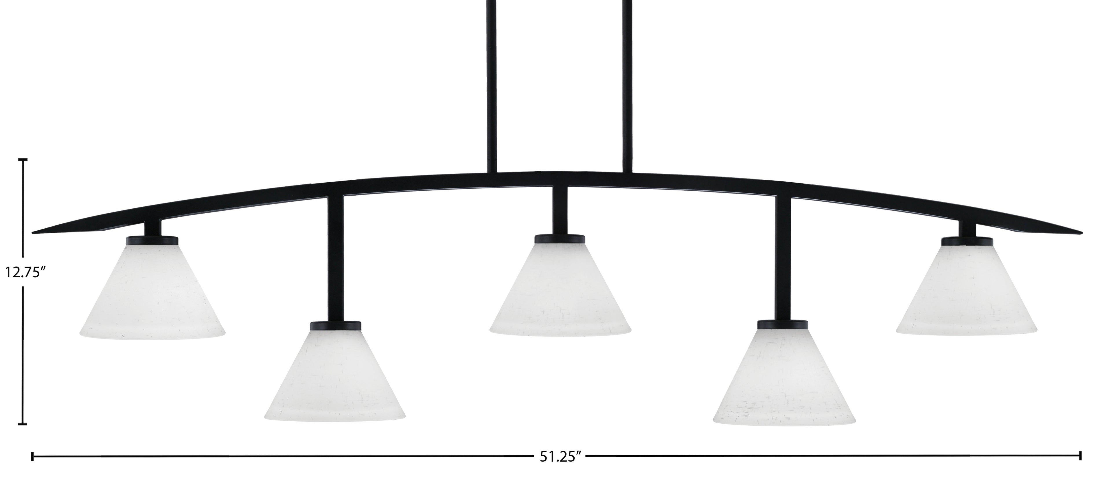 Kurve Five Light Bar in Matte Black with 7" White Muslin Shade