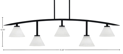 Kurve Five Light Bar in Matte Black with 7" White Muslin Shade