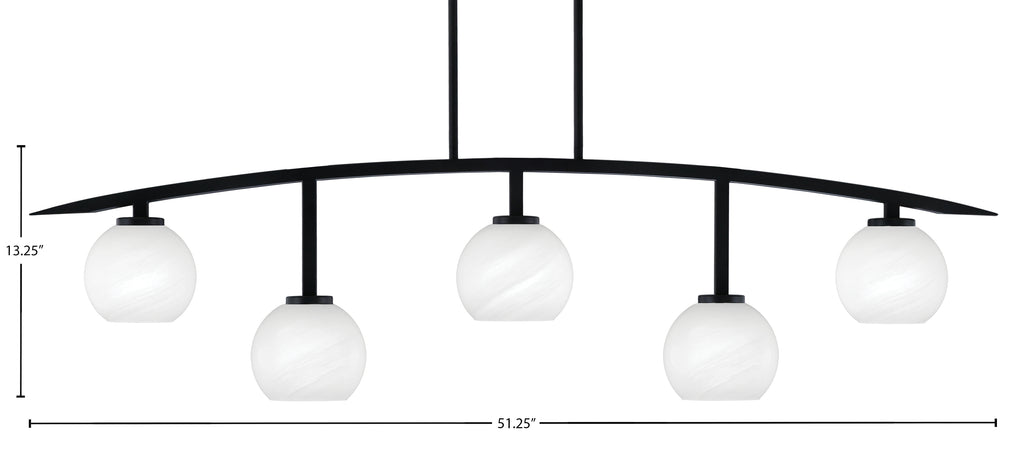 Kurve Five Light Bar in Matte Black with 5.75" White Marble Shade