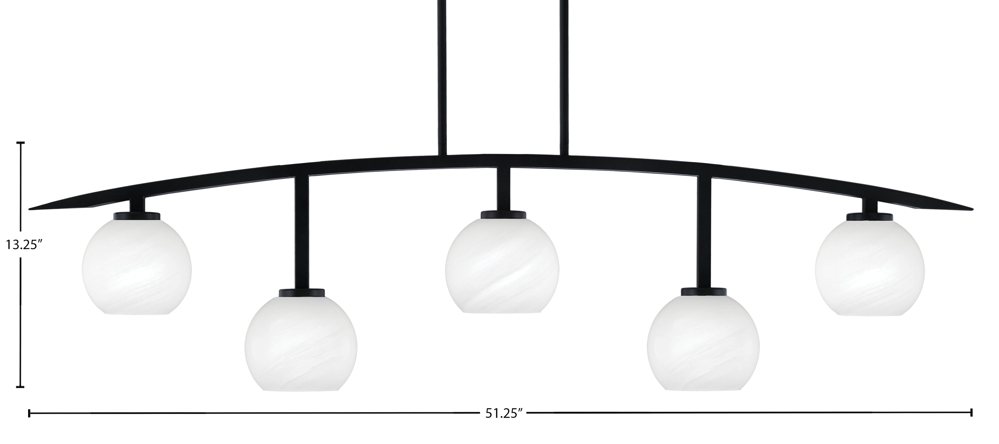 Kurve Five Light Bar in Matte Black with 5.75" White Marble Shade
