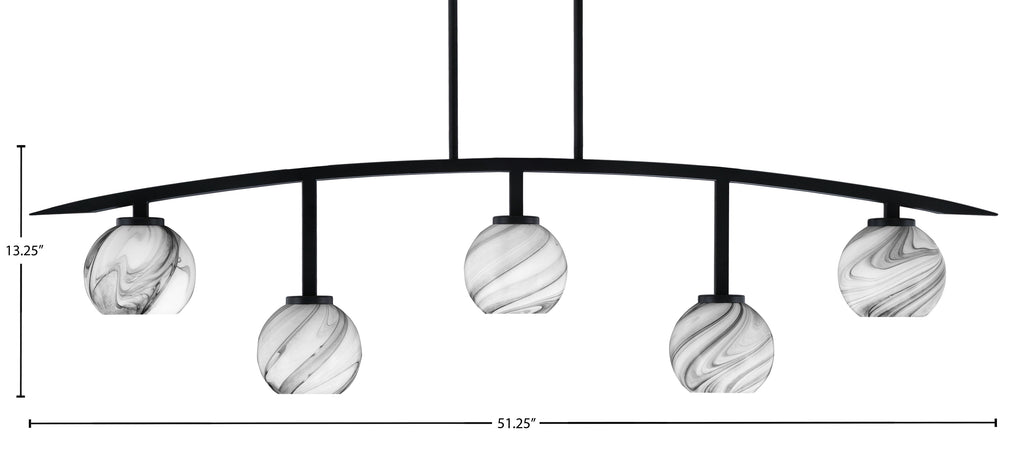 Kurve Five Light Bar in Matte Black with 5.75" Onyx Swirl Shade