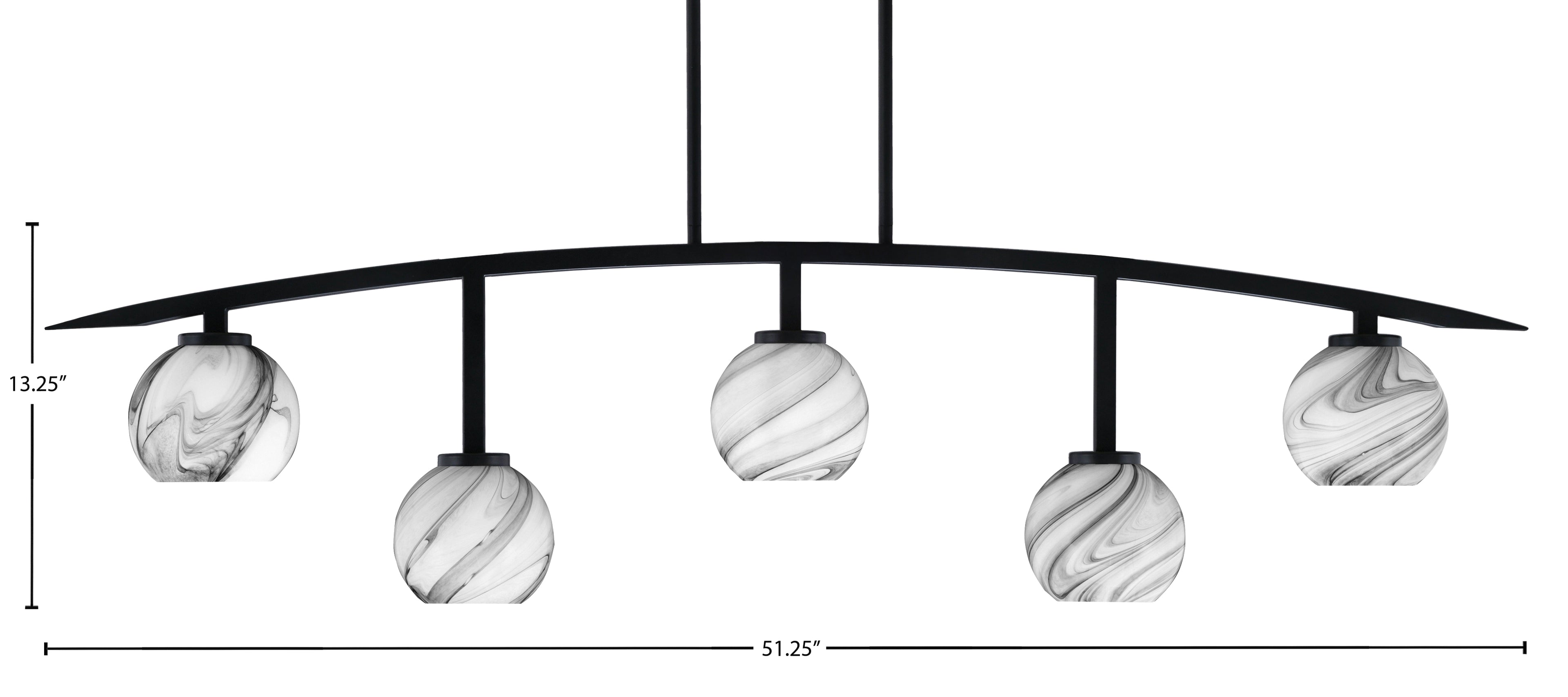 Kurve Five Light Bar in Matte Black with 5.75" Onyx Swirl Shade