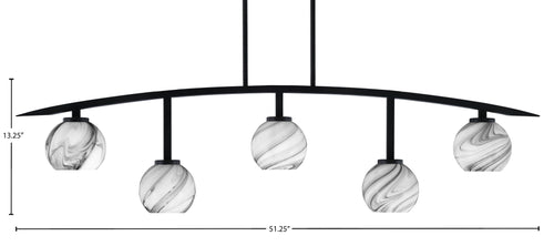 Kurve Five Light Bar in Matte Black with 5.75" Onyx Swirl Shade