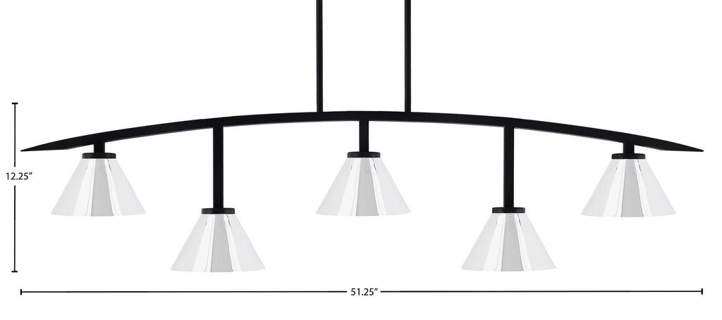 Kurve Five Light Bar in Matte Black with 7" Chrome Cone Metal Shade Shade