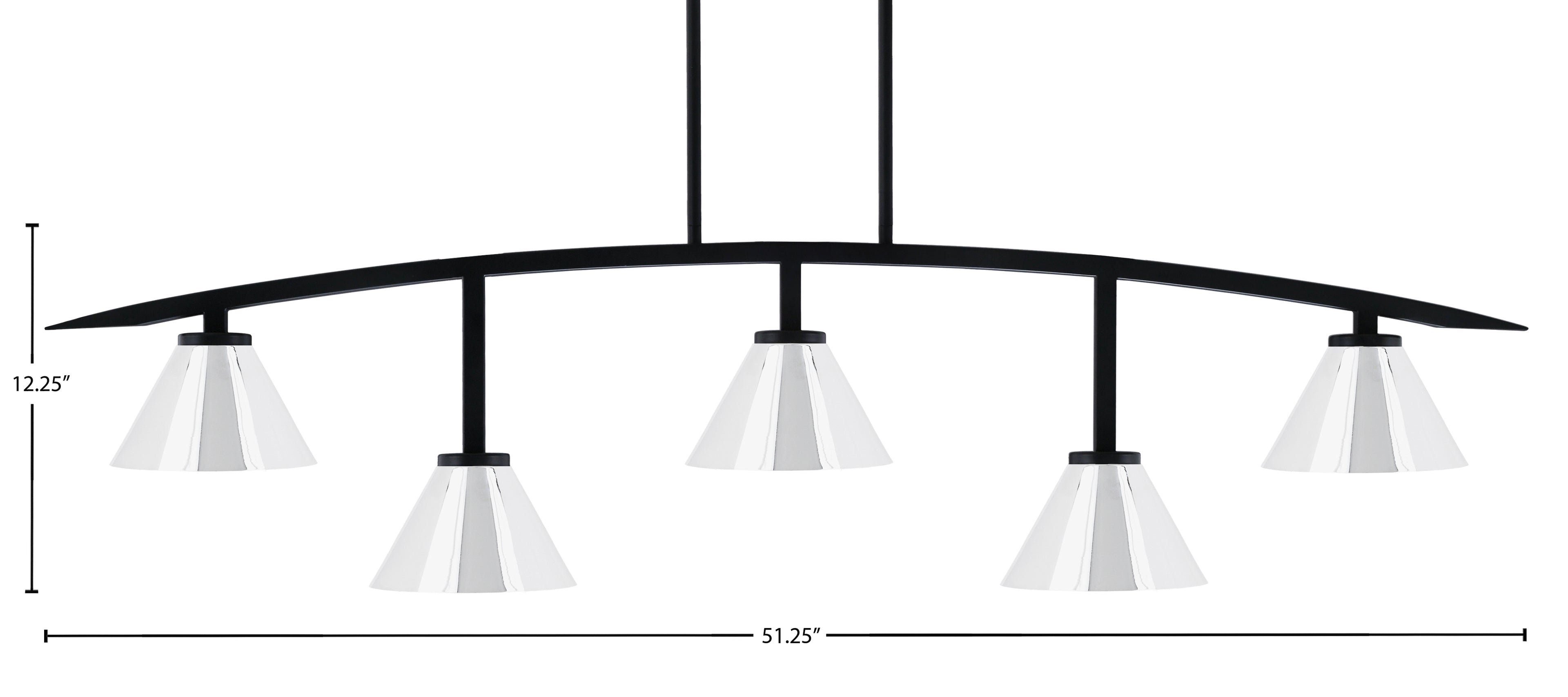 Kurve Five Light Bar in Matte Black with 7" Chrome Cone Metal Shade Shade
