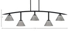 Kurve Five Light Bar in Matte Black with 7" Graphite Cone Metal Shade Shade