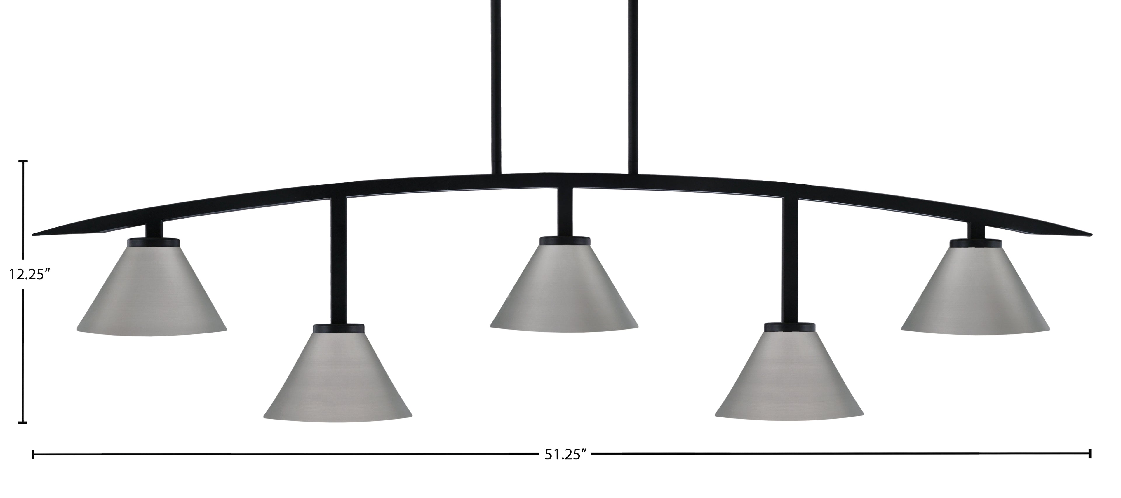 Kurve Five Light Bar in Matte Black with 7" Graphite Cone Metal Shade Shade