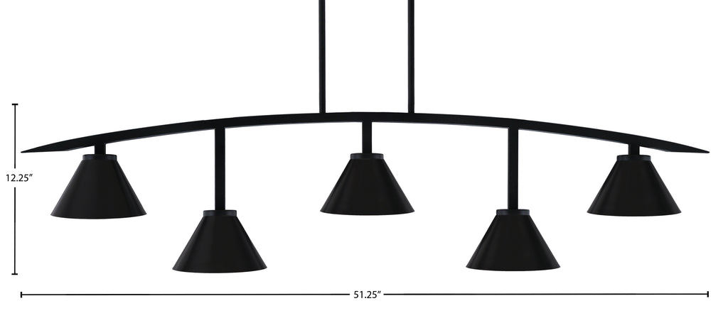 Kurve Five Light Bar in Matte Black with 7" Matte Black Cone Metal Shade Shade