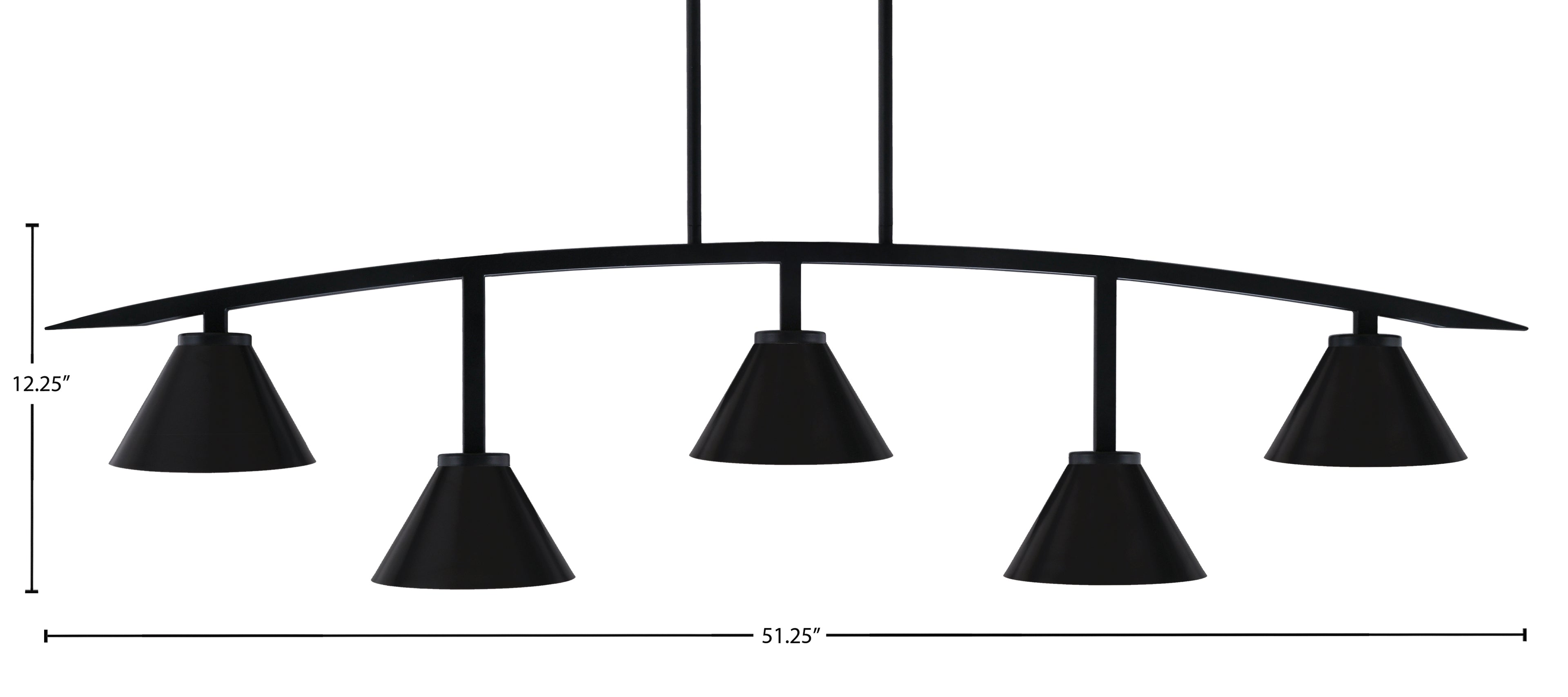 Kurve Five Light Bar in Matte Black with 7" Matte Black Cone Metal Shade Shade