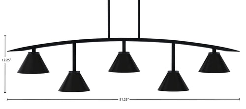 Kurve Five Light Bar in Matte Black with 7" Matte Black Cone Metal Shade Shade