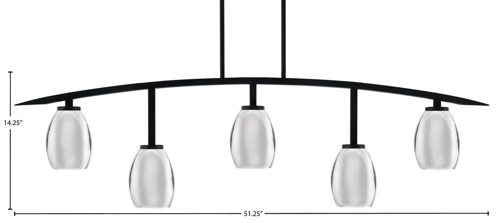 Kurve Five Light Bar in Matte Black with 5" Chrome Oval Metal Shade Shade