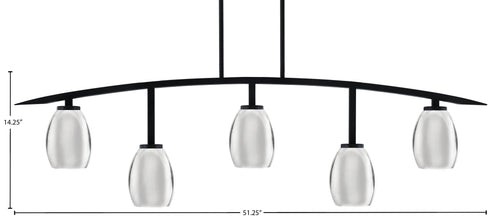 Kurve Five Light Bar in Matte Black with 5" Chrome Oval Metal Shade Shade