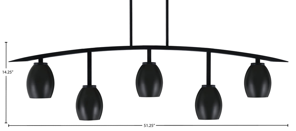 Kurve Five Light Bar in Matte Black with 5" Matte Black Oval Metal Shade Shade