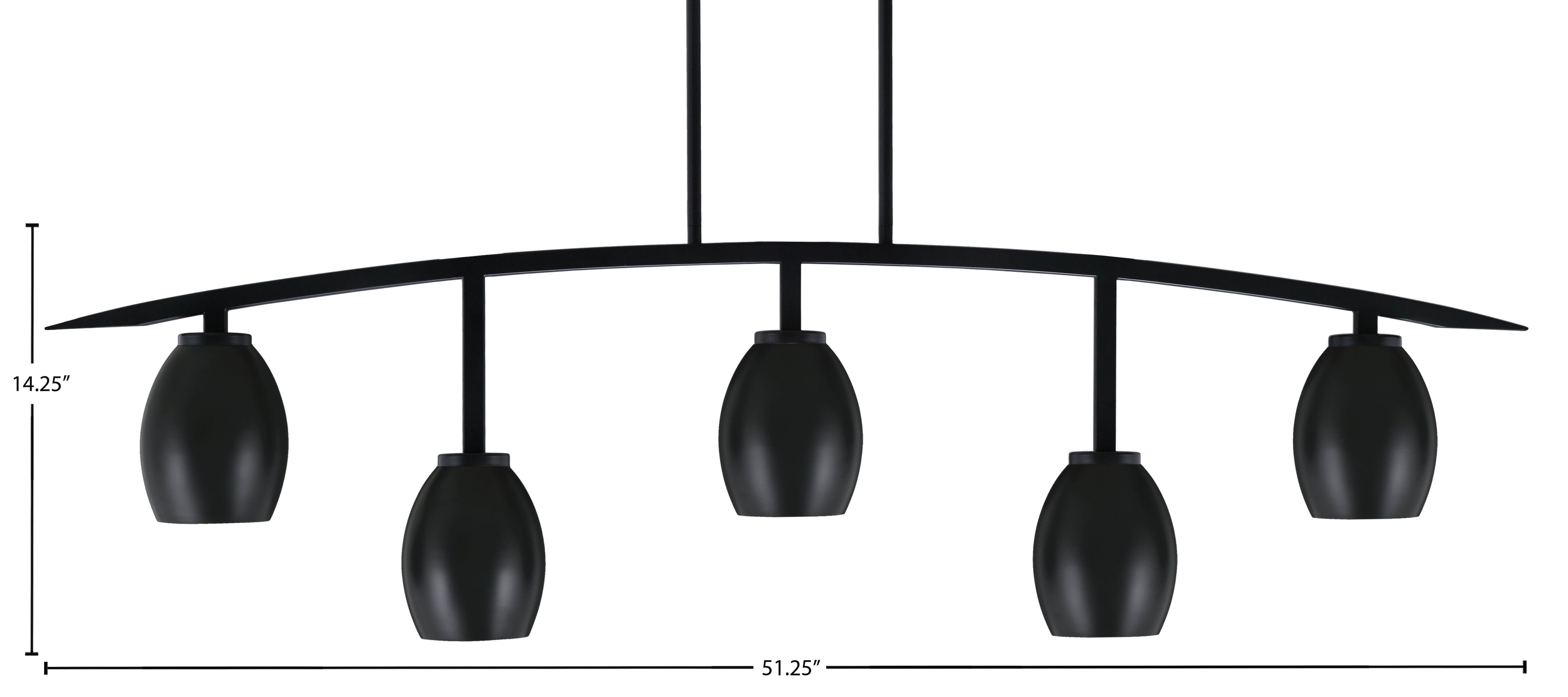Kurve Five Light Bar in Matte Black with 5" Matte Black Oval Metal Shade Shade