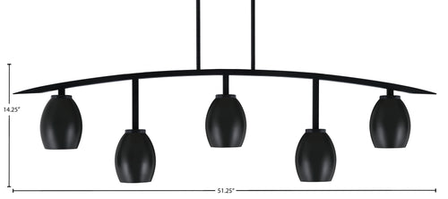 Kurve Five Light Bar in Matte Black with 5" Matte Black Oval Metal Shade Shade