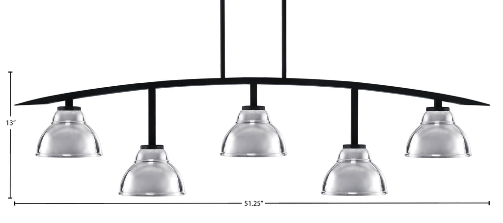 Kurve Five Light Bar in Matte Black with 7" Chrome Double Bubble Metal Shade Shade