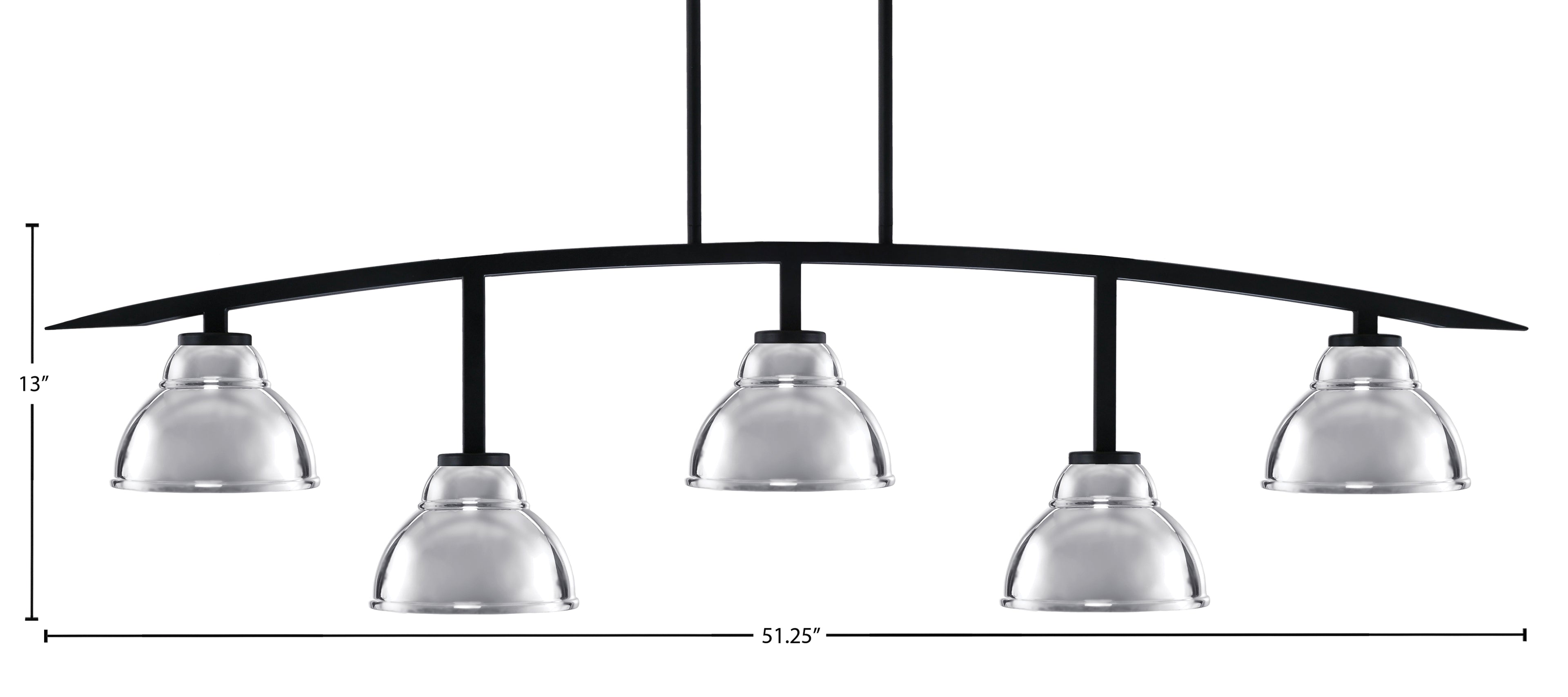 Kurve Five Light Bar in Matte Black with 7" Chrome Double Bubble Metal Shade Shade