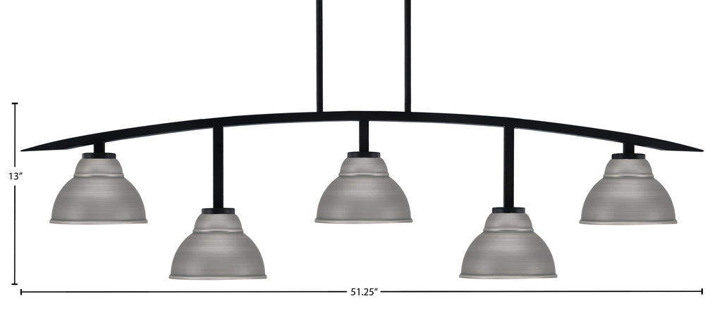 Kurve Five Light Bar in Matte Black with 7" Graphite Double Bubble Metal Shade Shade
