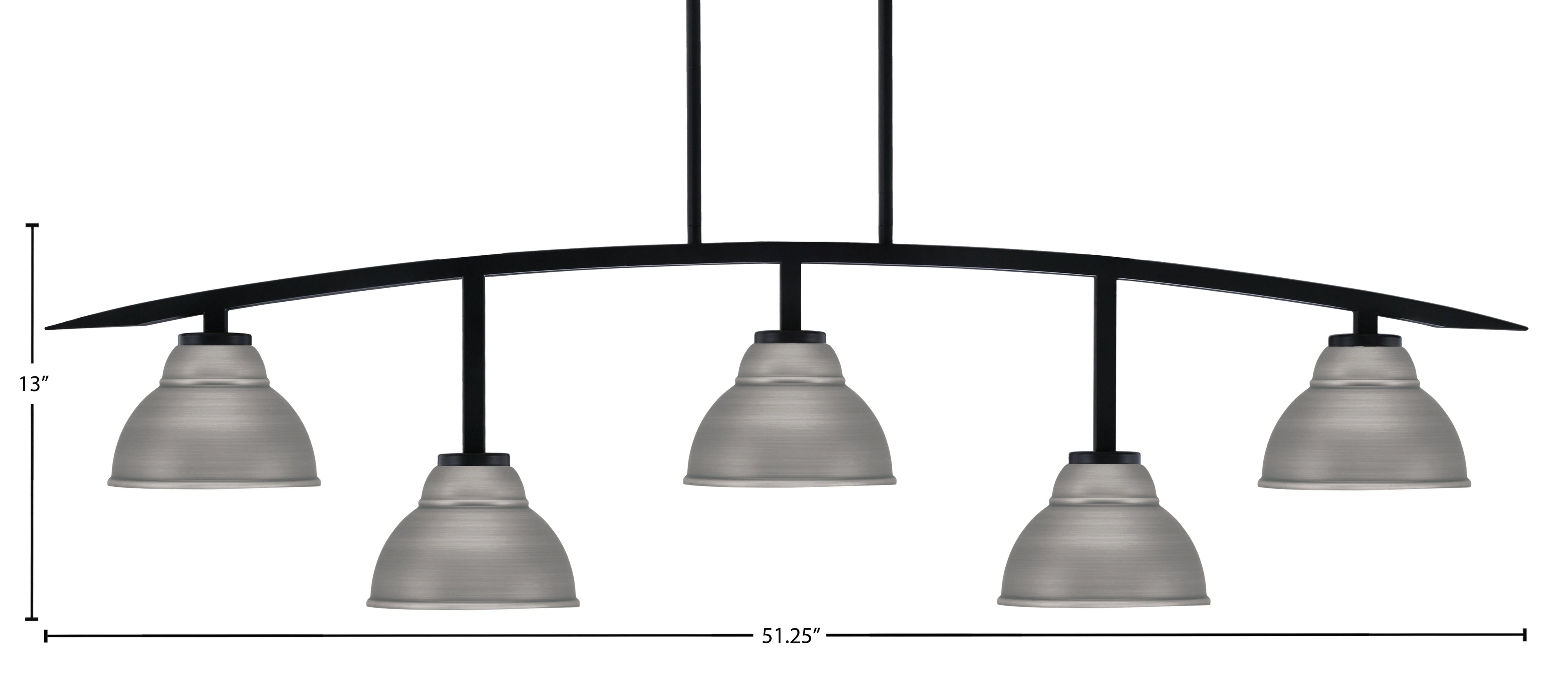 Kurve Five Light Bar in Matte Black with 7" Graphite Double Bubble Metal Shade Shade