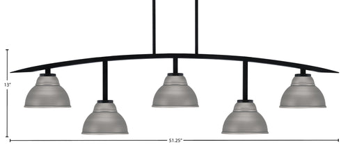 Kurve Five Light Bar in Matte Black with 7" Graphite Double Bubble Metal Shade Shade