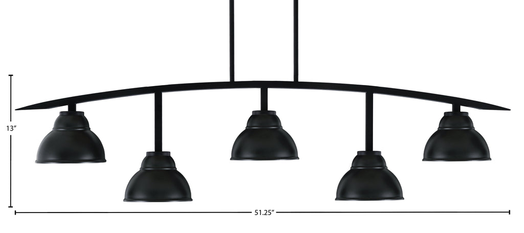 Kurve Five Light Bar in Matte Black with 7" Matte Black Double Bubble Metal Shade Shade