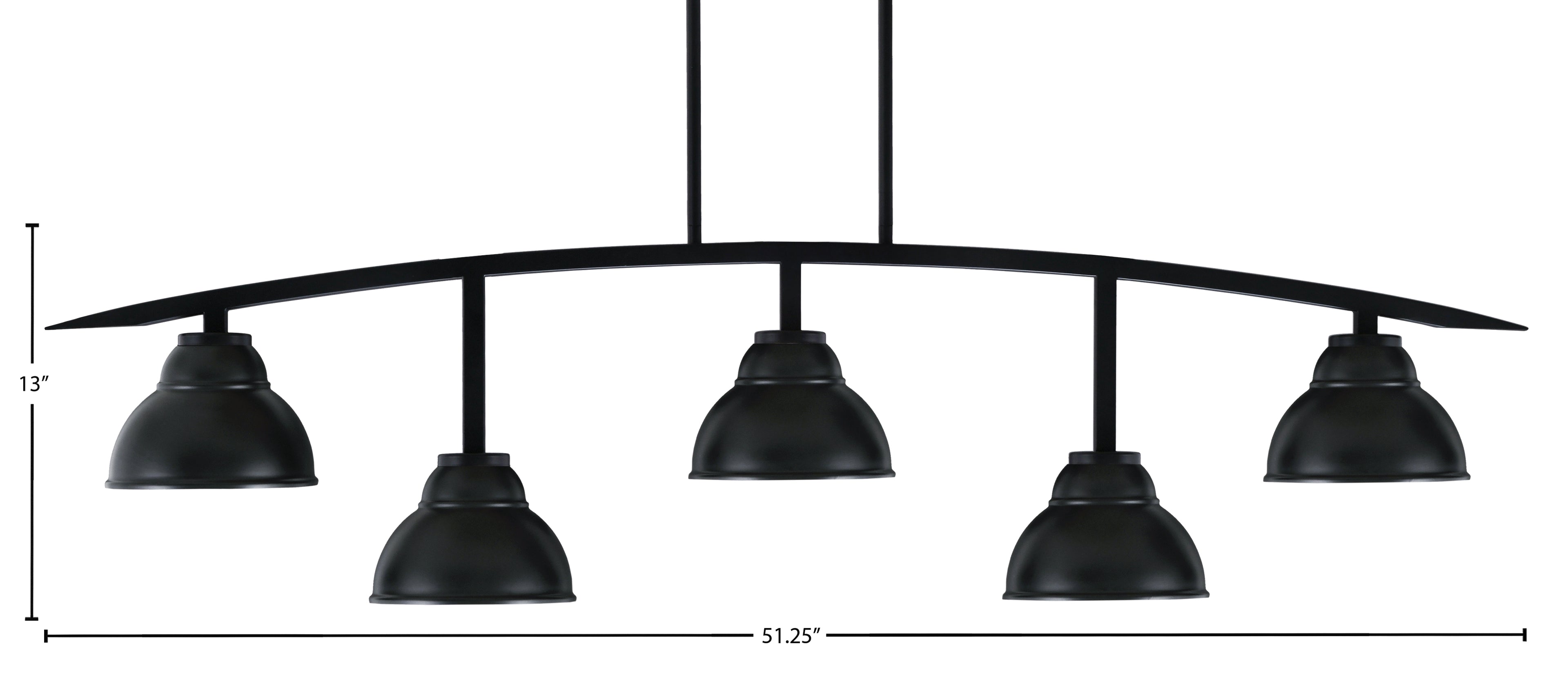 Kurve Five Light Bar in Matte Black with 7" Matte Black Double Bubble Metal Shade Shade