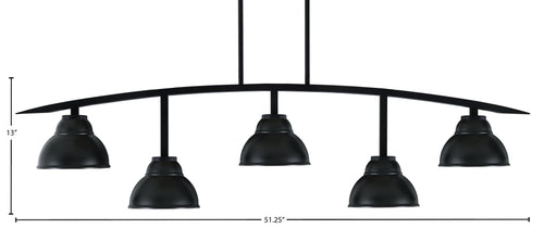 Kurve Five Light Bar in Matte Black with 7" Matte Black Double Bubble Metal Shade Shade