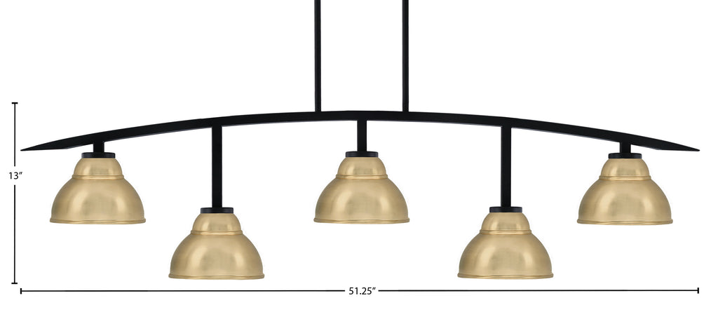 Kurve Five Light Bar in Matte Black with 7" New Age Brass Double Bubble Metal Shade Shade