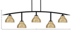 Kurve Five Light Bar in Matte Black with 7" New Age Brass Double Bubble Metal Shade Shade