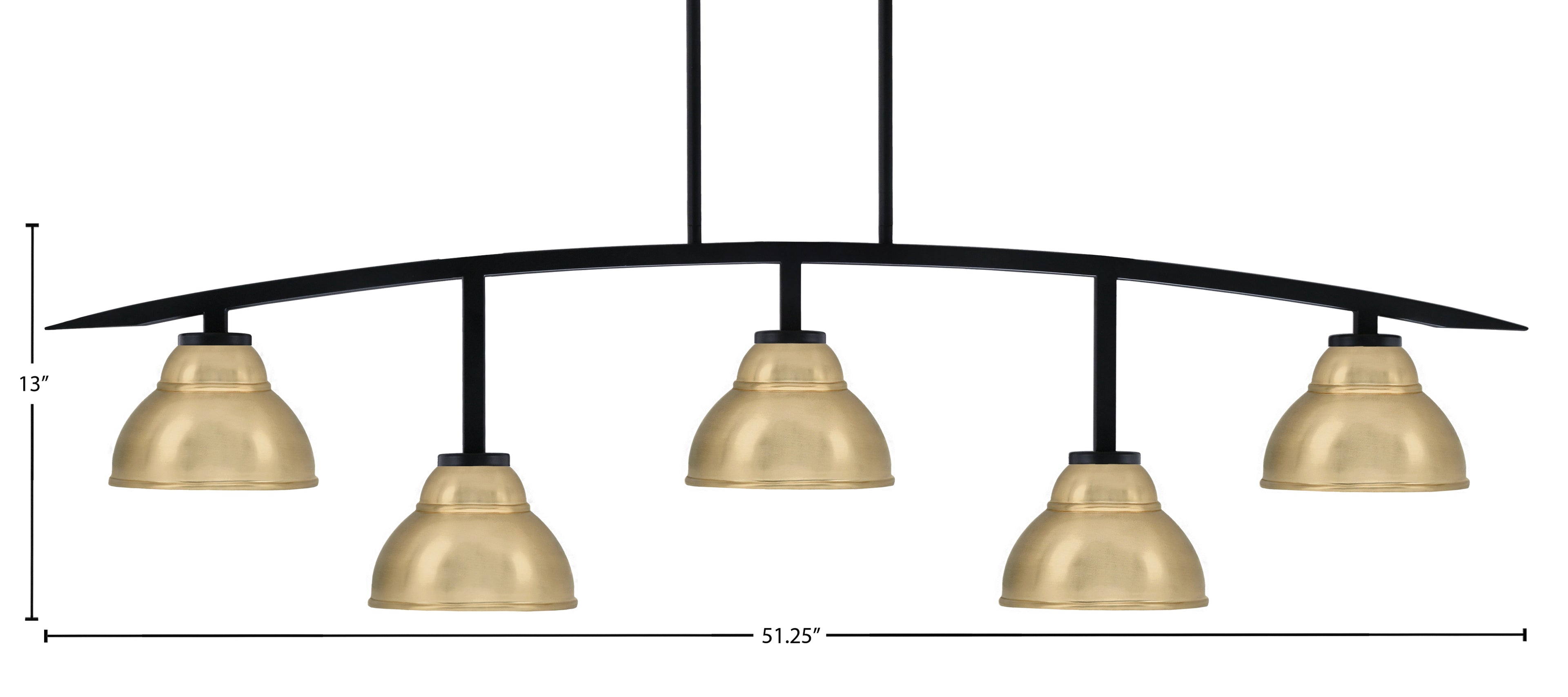 Kurve Five Light Bar in Matte Black with 7" New Age Brass Double Bubble Metal Shade Shade
