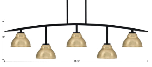 Kurve Five Light Bar in Matte Black with 7" New Age Brass Double Bubble Metal Shade Shade