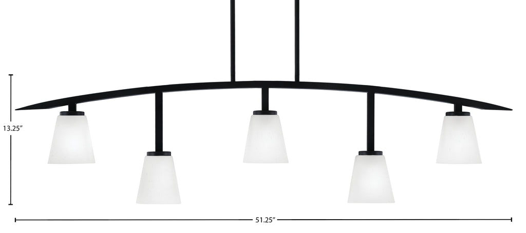 Kurve Five Light Bar in Matte Black with 4.5" Square White Muslin Shade