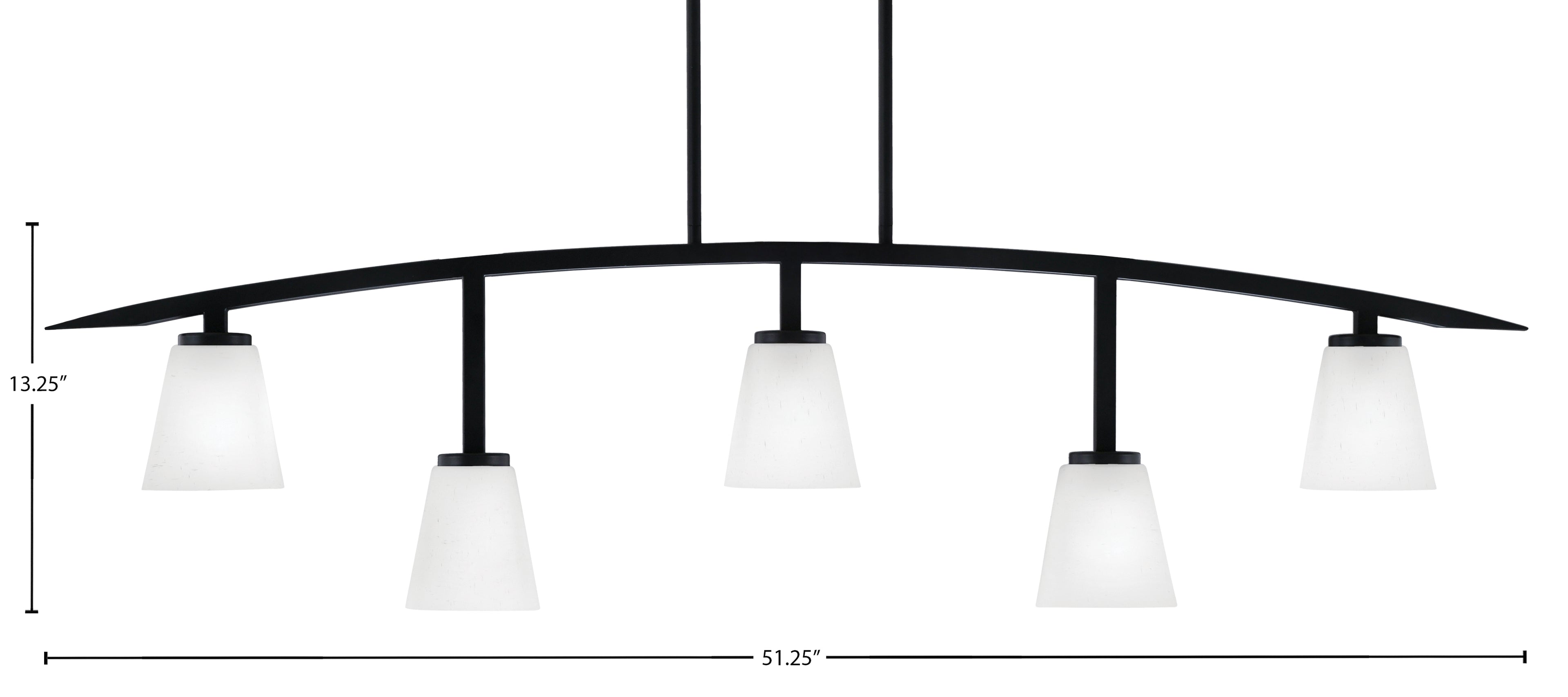 Kurve Five Light Bar in Matte Black with 4.5" Square White Muslin Shade
