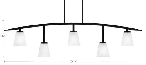 Kurve Five Light Bar in Matte Black with 4.5" Square White Muslin Shade