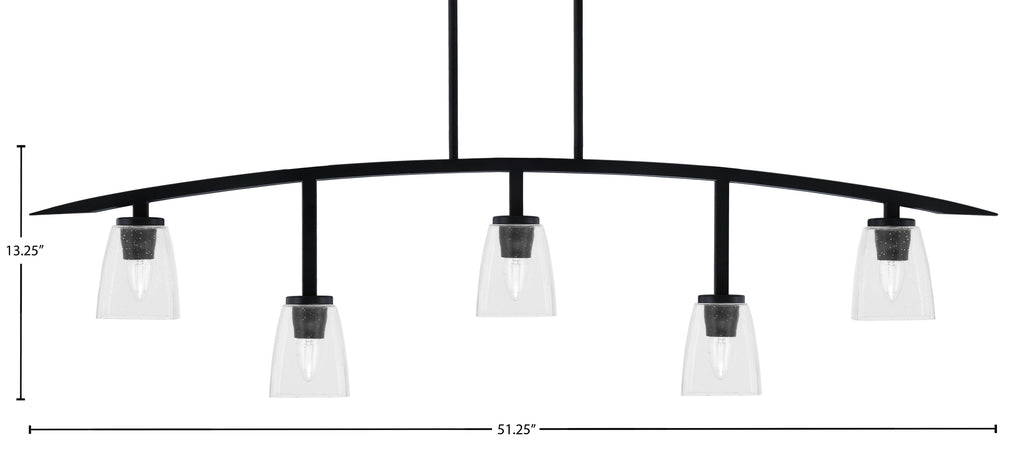 Kurve Five Light Bar in Matte Black with 4.5" Square Clear Bubble Shade