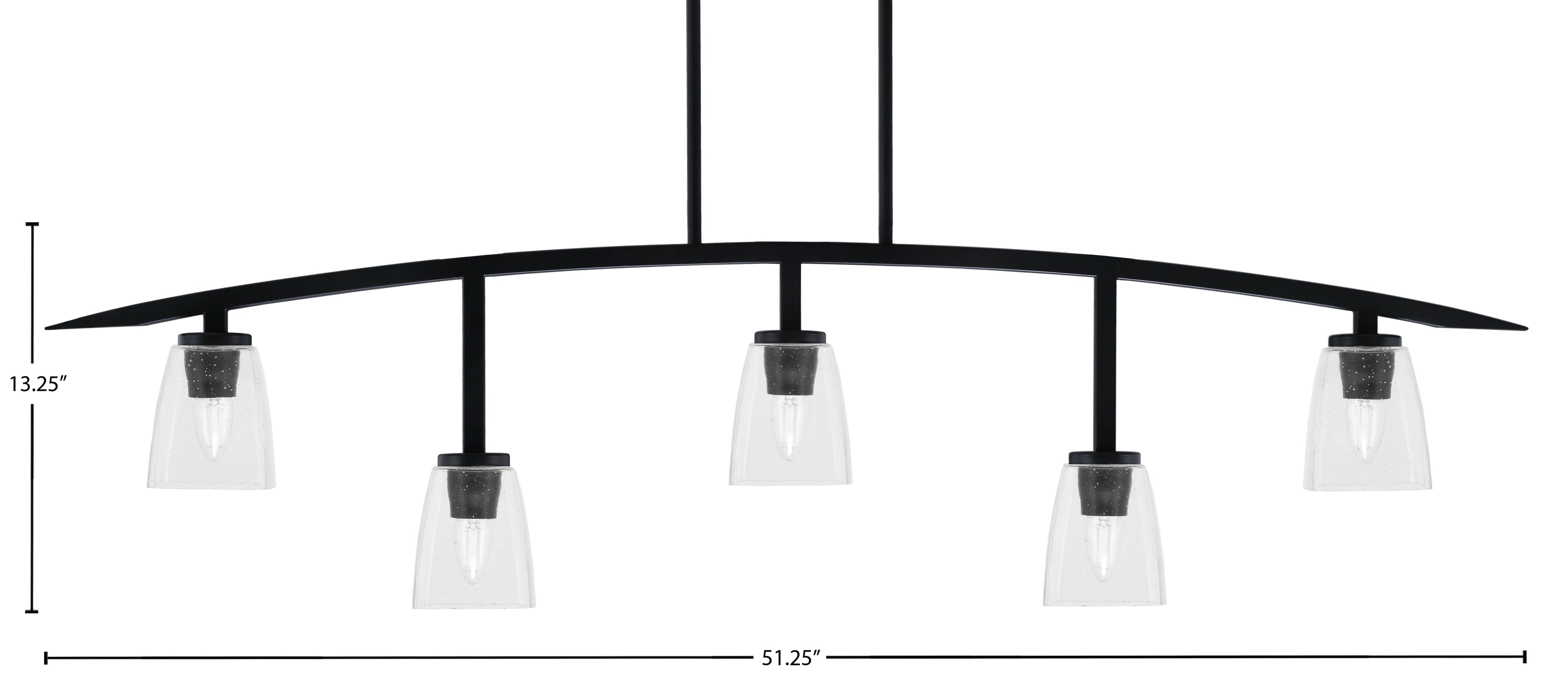Kurve Five Light Bar in Matte Black with 4.5" Square Clear Bubble Shade