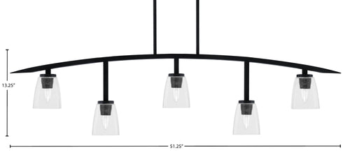 Kurve Five Light Bar in Matte Black with 4.5" Square Clear Bubble Shade