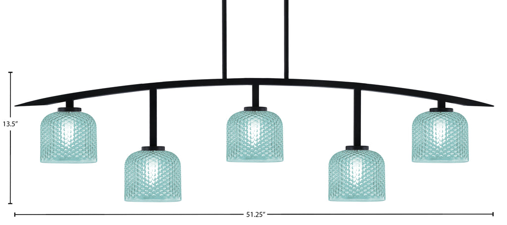 Kurve Five Light Bar in Matte Black with 6" Turquoise Textured Shade