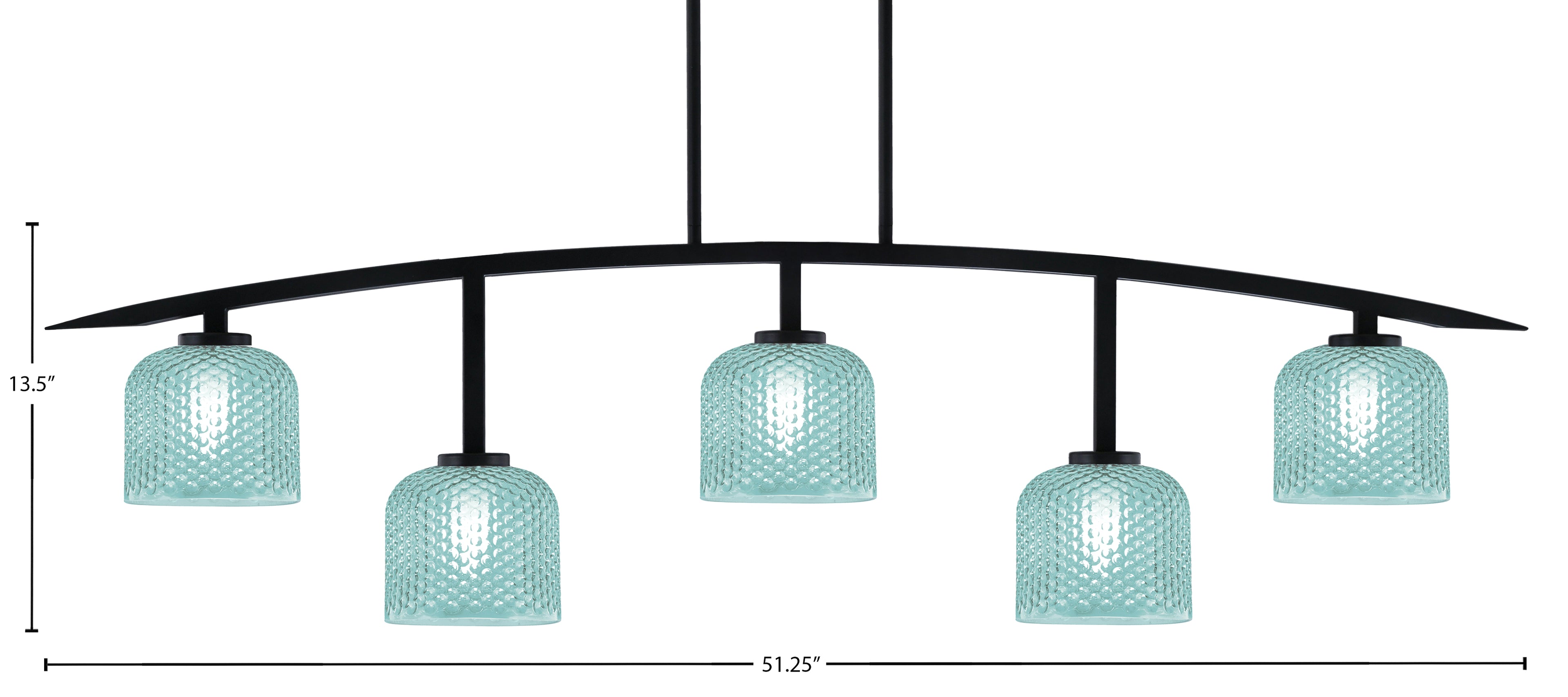 Kurve Five Light Bar in Matte Black with 6" Turquoise Textured Shade