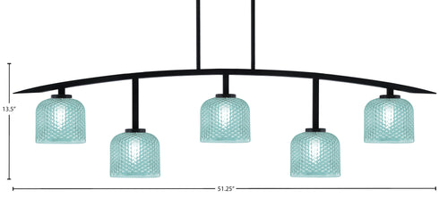 Kurve Five Light Bar in Matte Black with 6" Turquoise Textured Shade