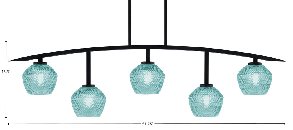 Kurve Five Light Bar in Matte Black with 6" Turquoise Textured Shade