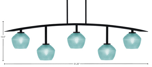 Kurve Five Light Bar in Matte Black with 6" Turquoise Textured Shade
