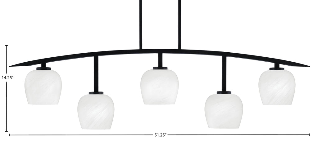 Kurve Five Light Bar in Matte Black with 6" White Marble Shade